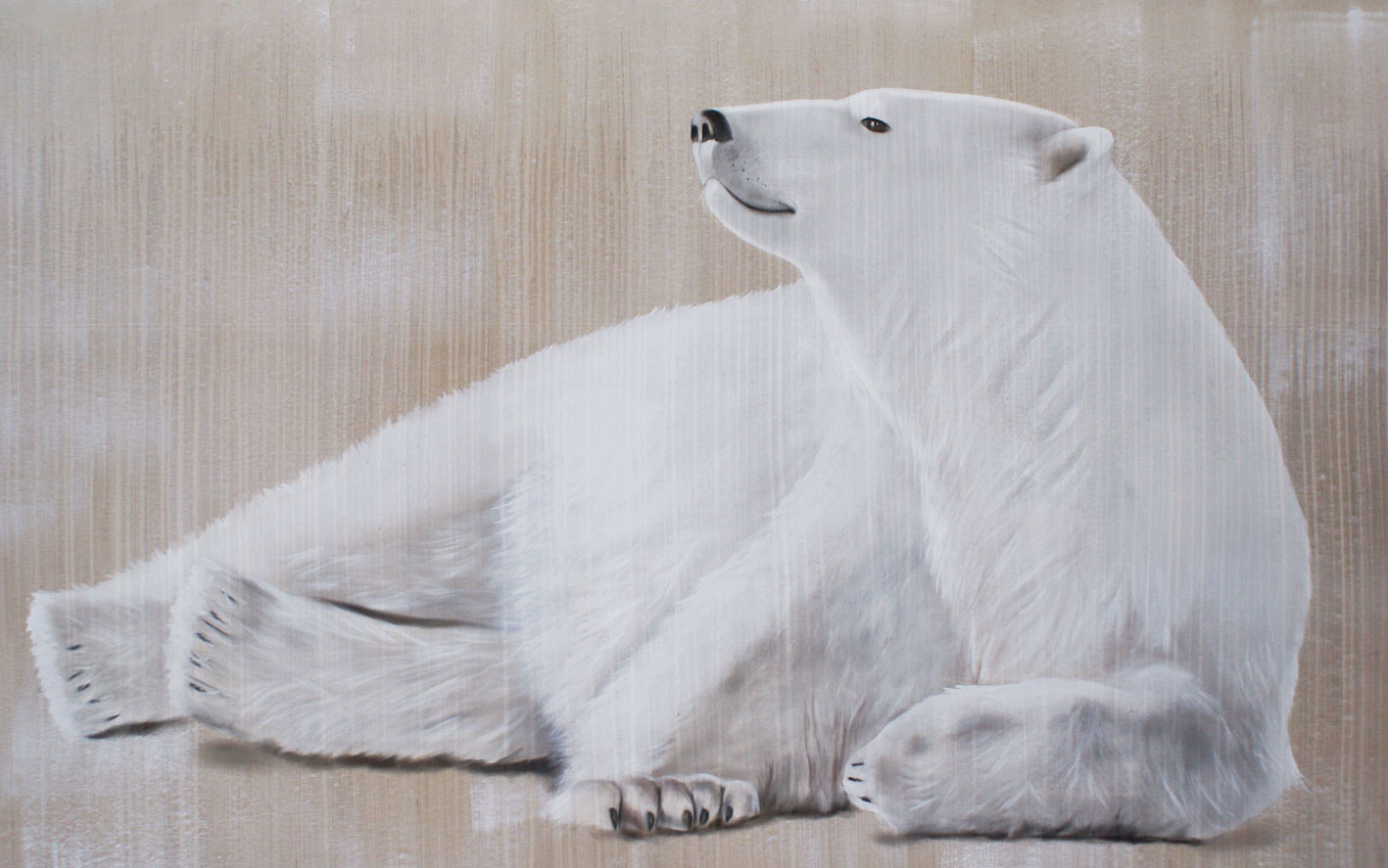 RELAXING-POLAR-BEAR-2 ours-blanc-polaire-déco-décoration-toile-imprimée-grand-format-bâche-luxe-haute-qualité Thierry Bisch artiste peintre animaux tableau art  nature biodiversité conservation  